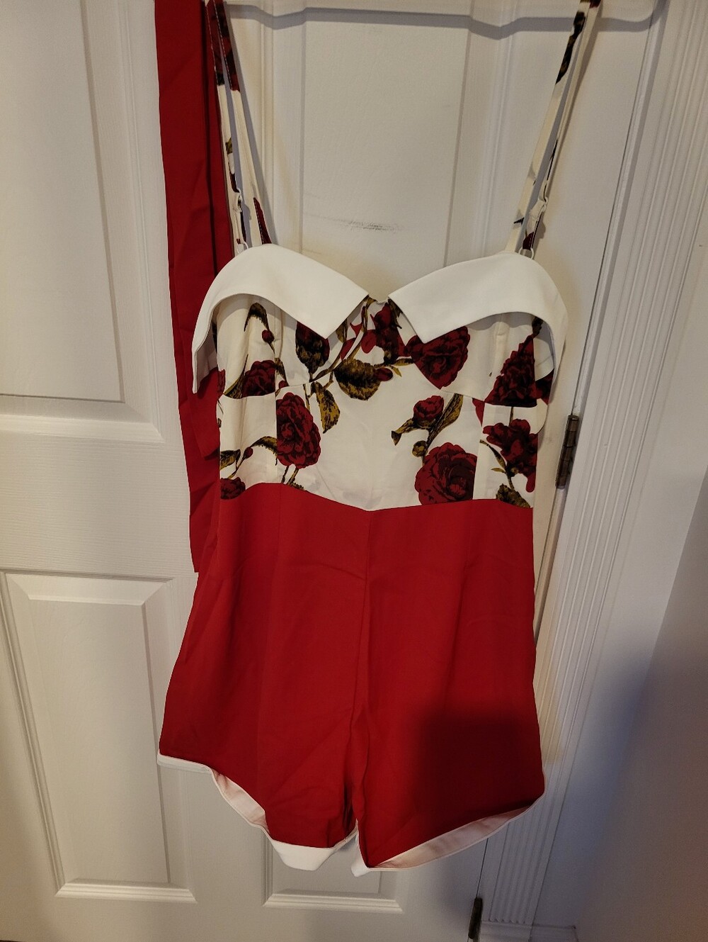 Red & White Floral Sweetheart Romper